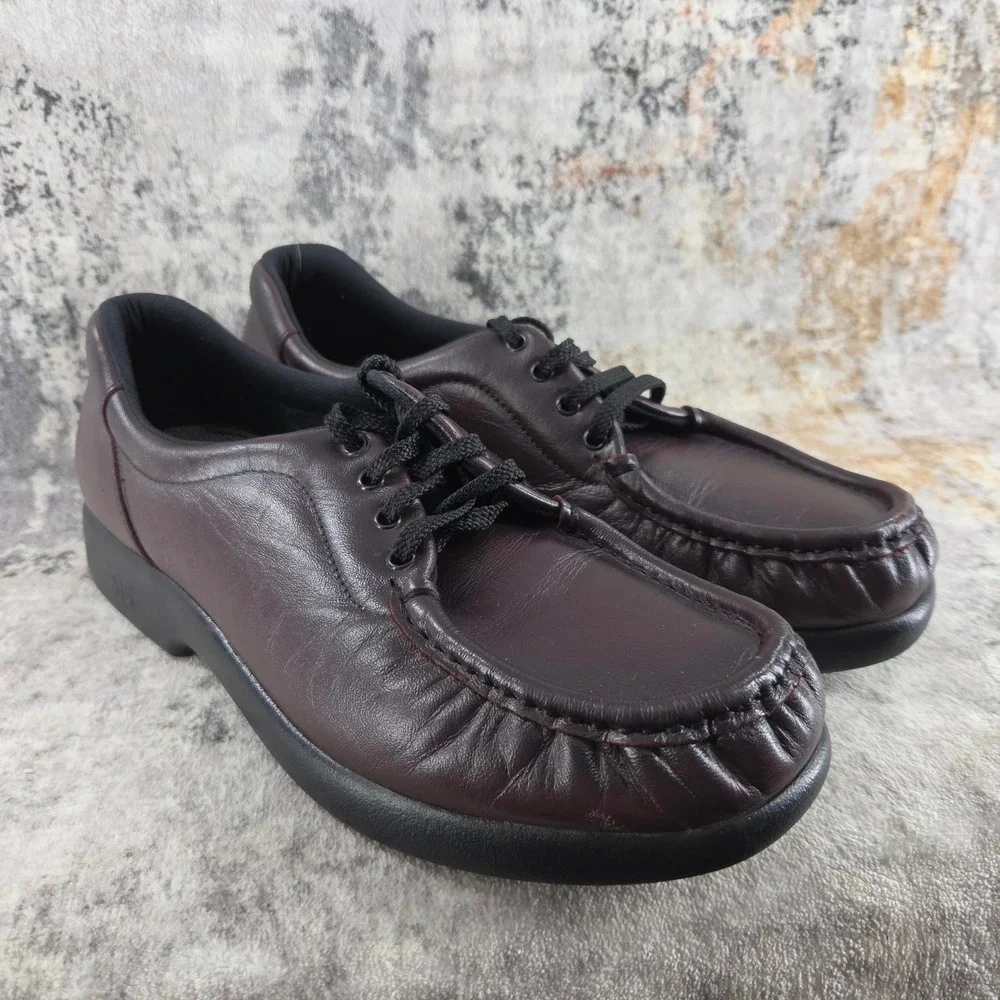 SAS Siesta‎ Walking Shoes Womens 9 Narrow Cordovan Leather Lace Up Moc Toe